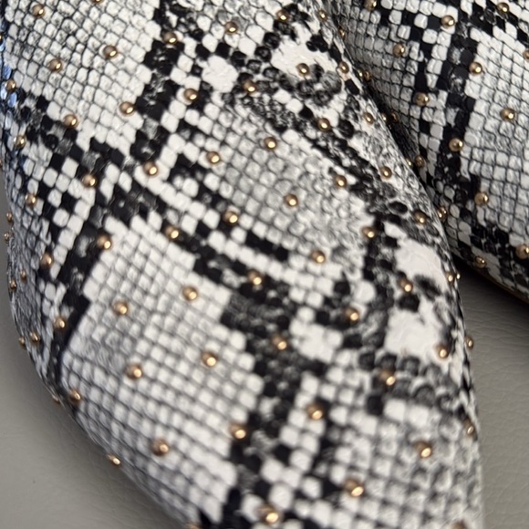 Cape Robbin Black and White Snakeskin Mules With Gold Stud Detail - Picture 2 of 6